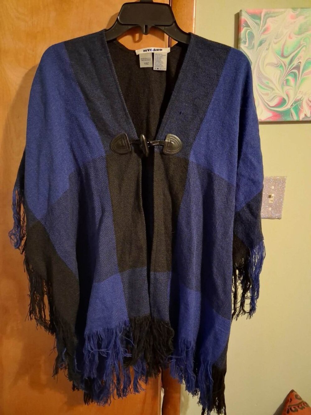 Nygard Poncho One Size Plaid Blue Cape